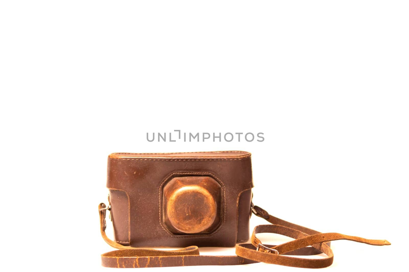 Old camera in brown leather case