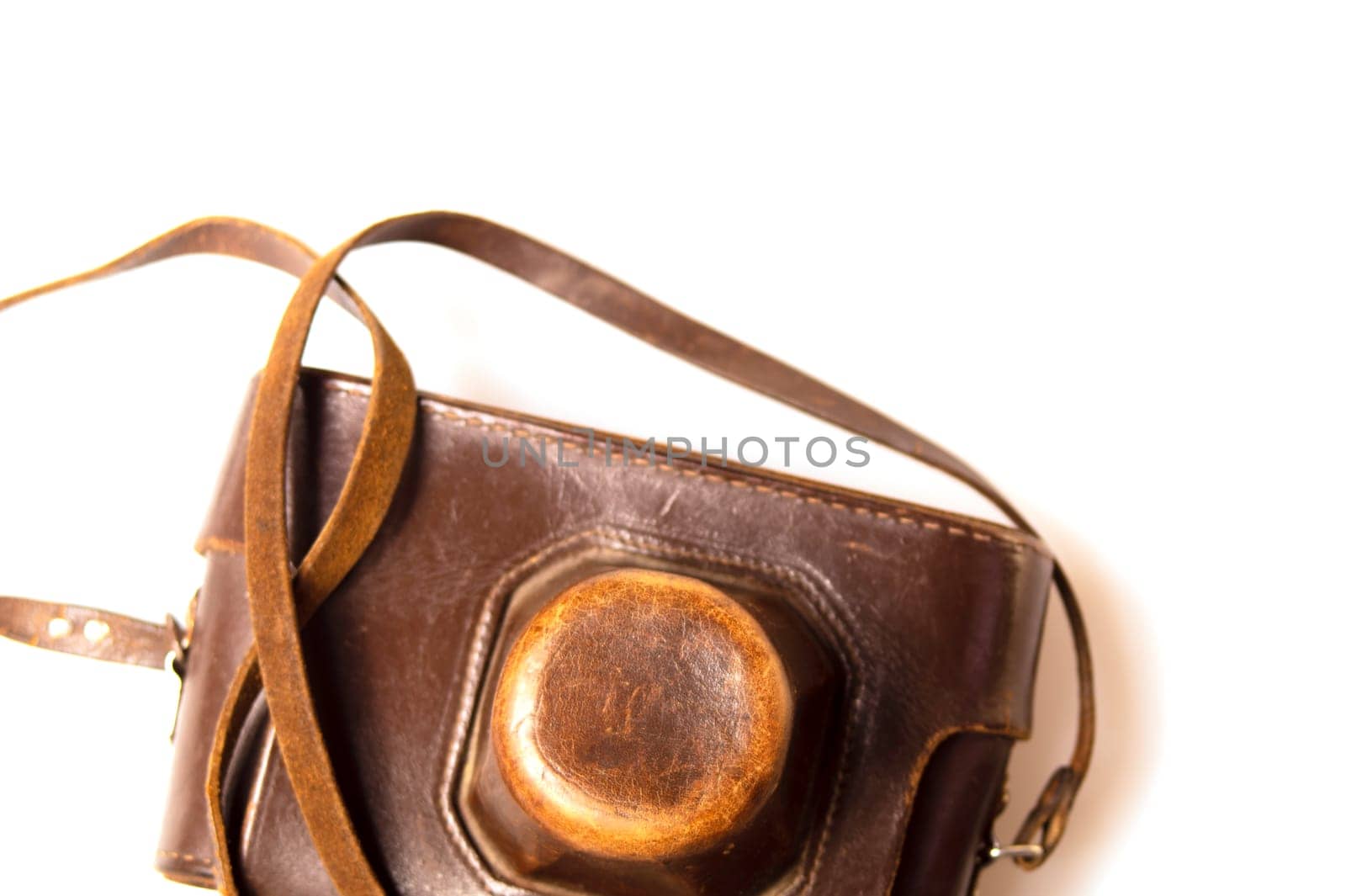 Old camera in brown leather case
