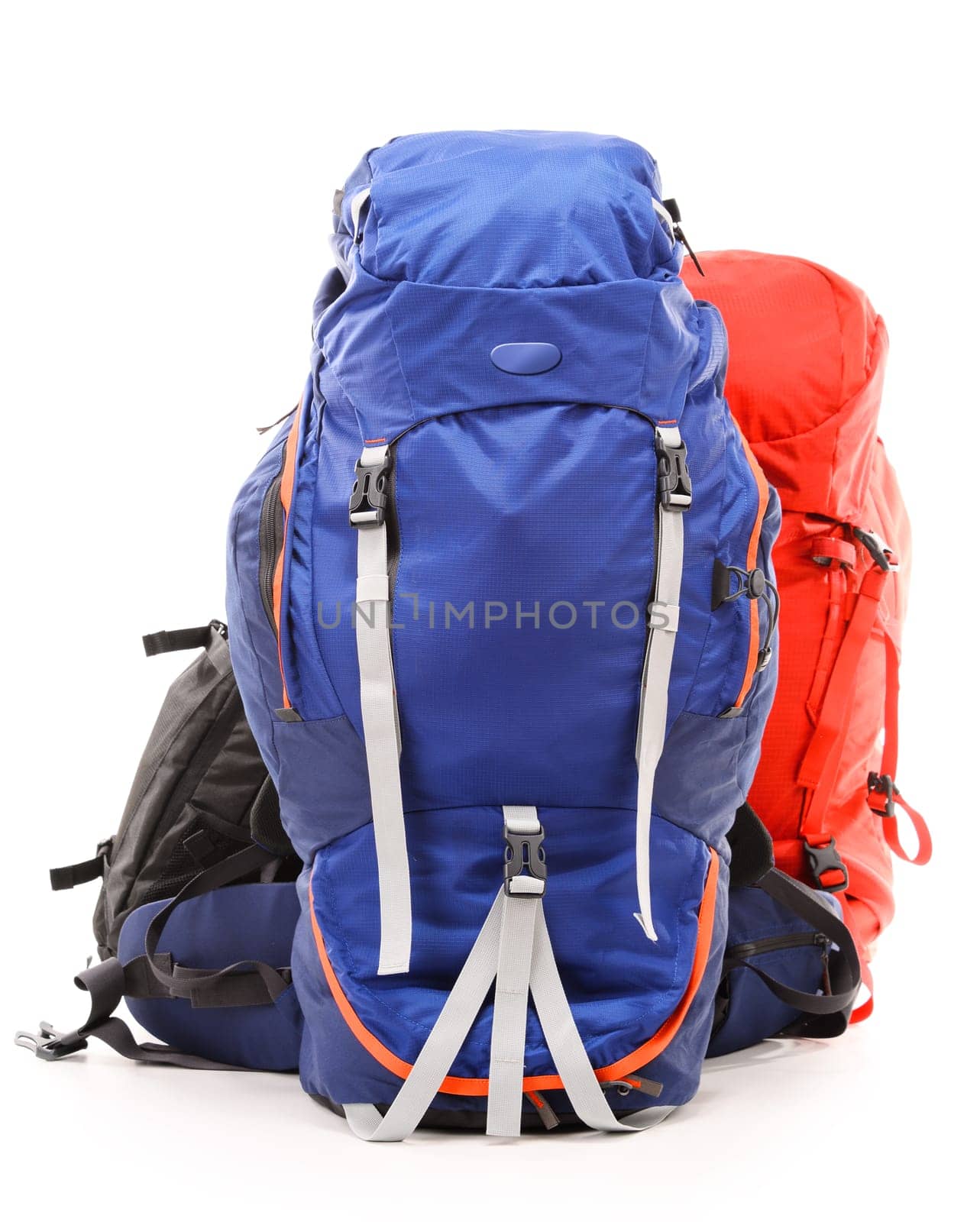 Large touristic backpacks isolated on white background