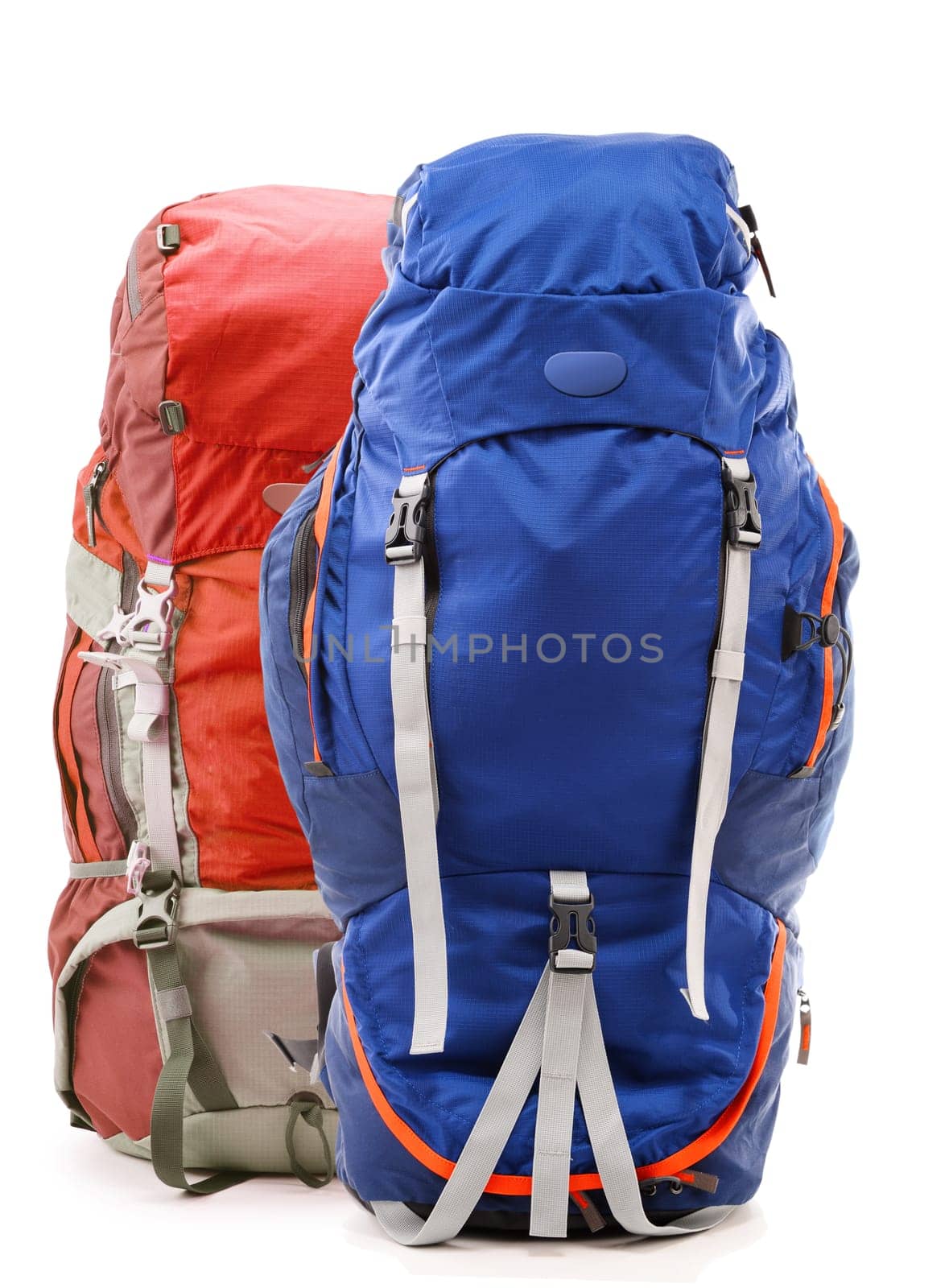 Large touristic backpack isolated on white background