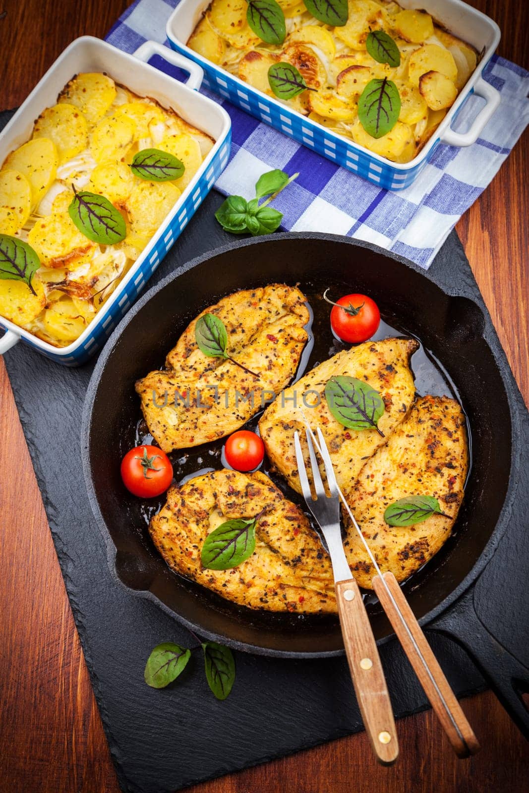 Marinated chicken breast with potato gratin
