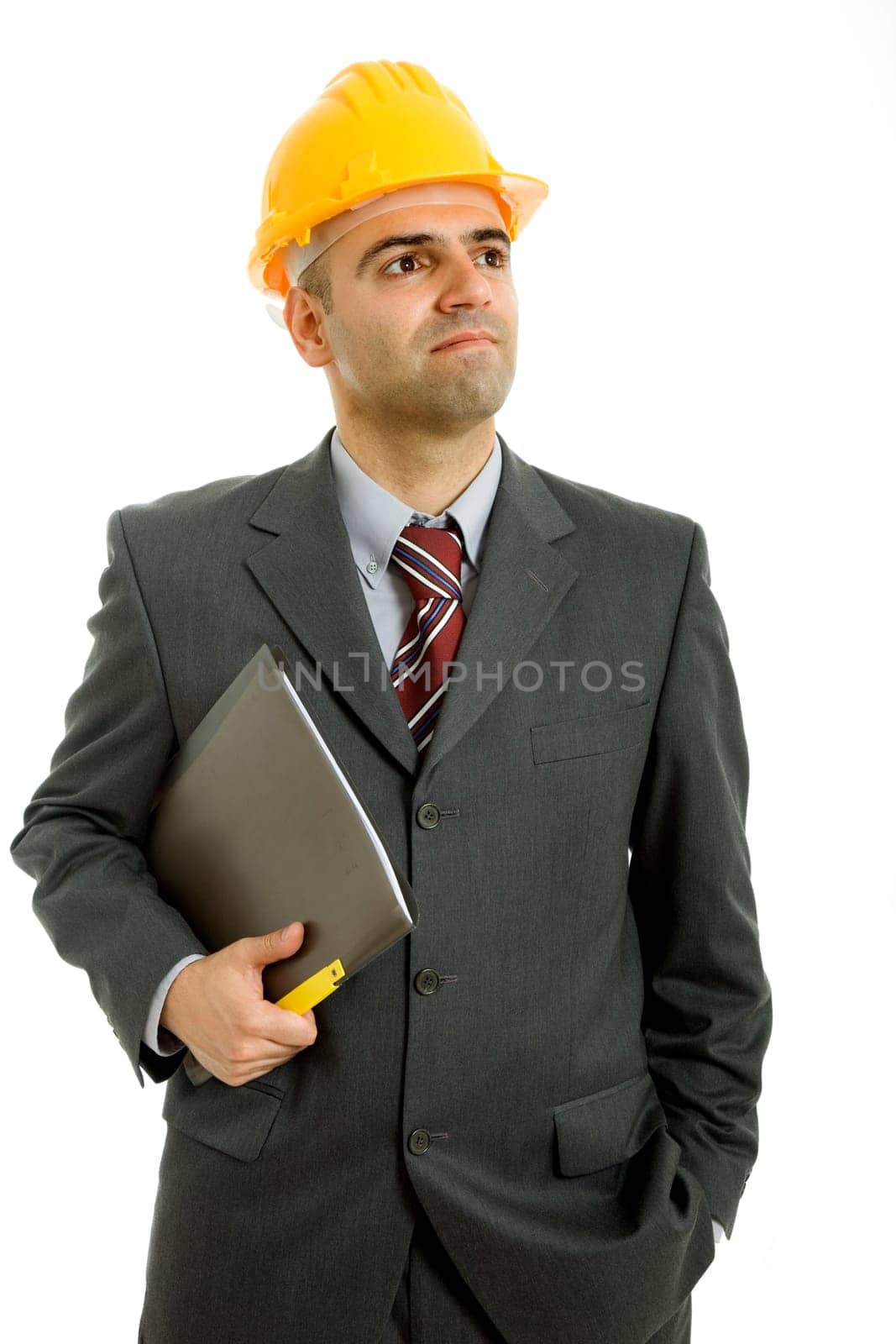 An engineer with yellow hat, isolated on white
