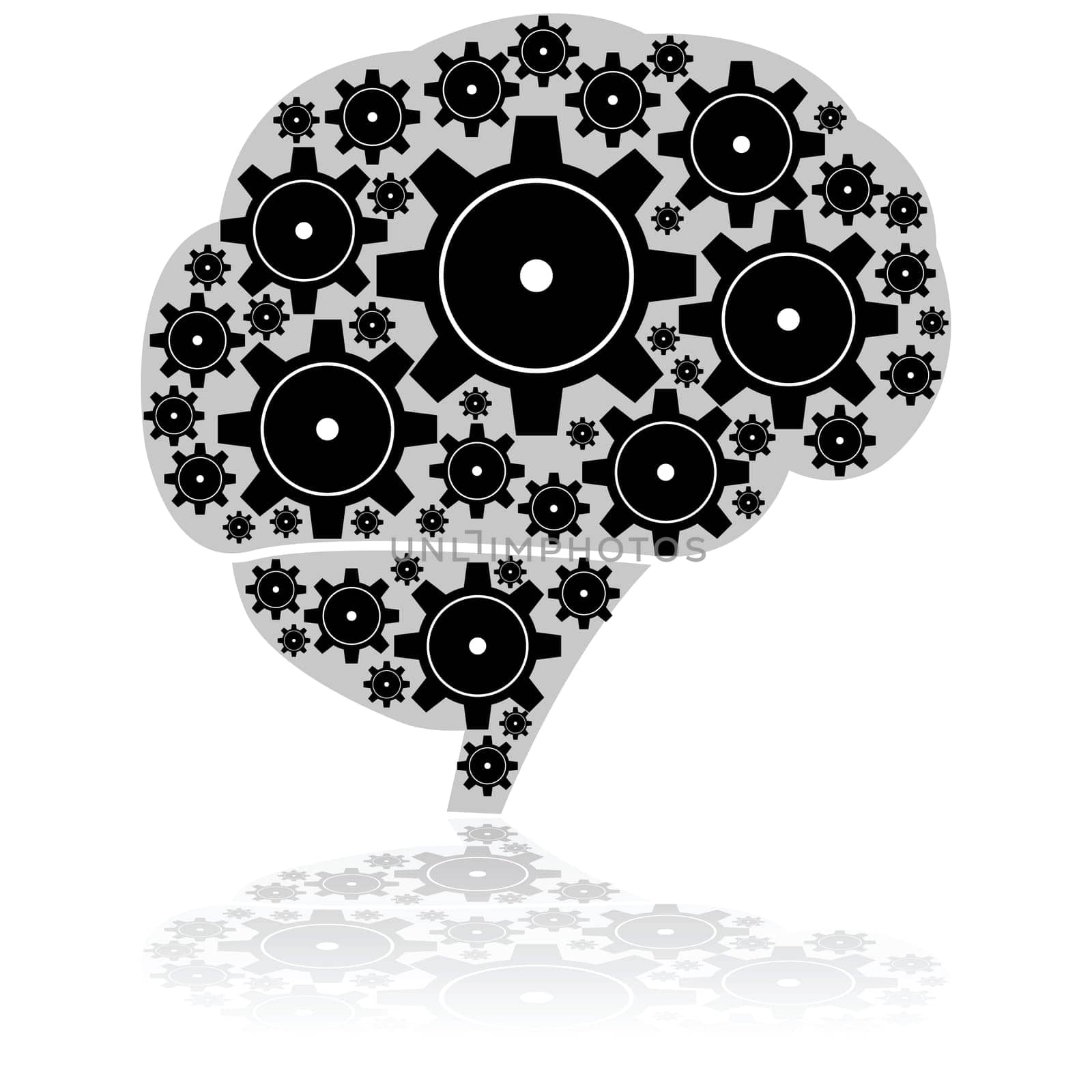 Concept illustration showing a human brain made up of machine gear wheels