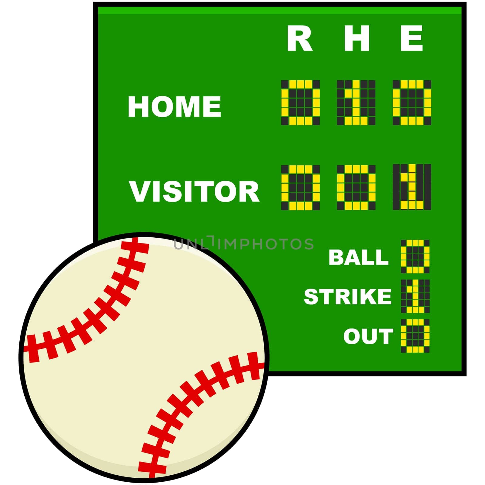 Icon illustration showing a baseball in front of a simplified scoreboard