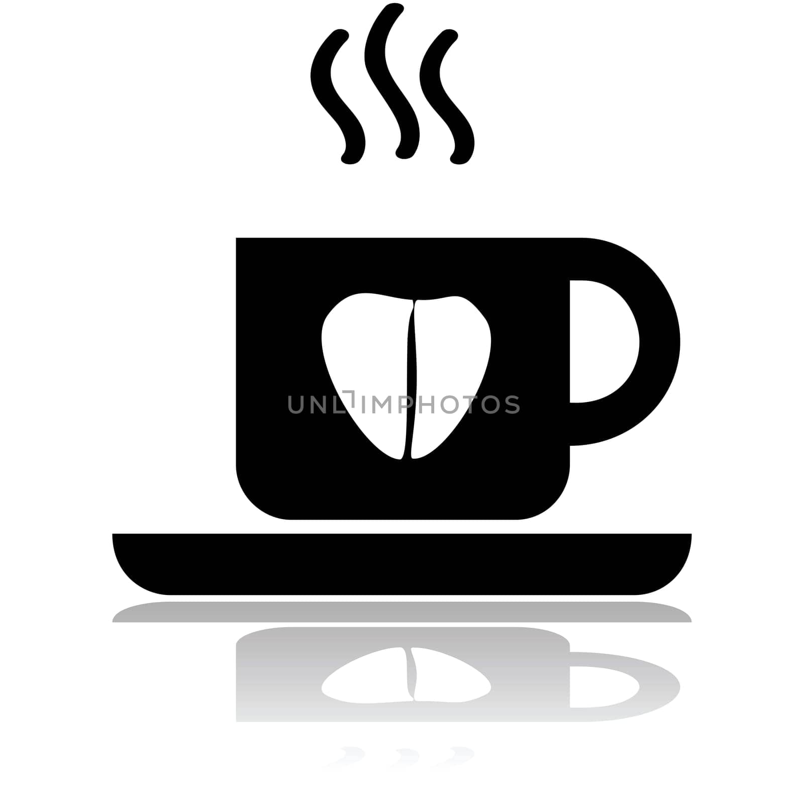 Concept illustration showing a cup of coffee with a coffee bean shaped like a heart