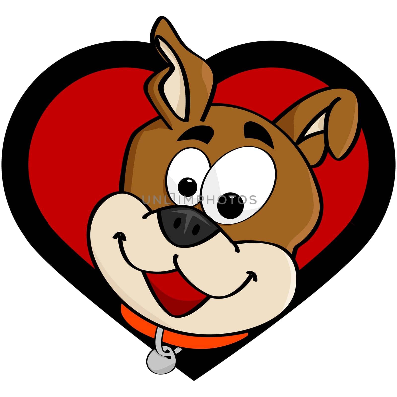 Cartoon illustration showing a happy cute dog inside a heart