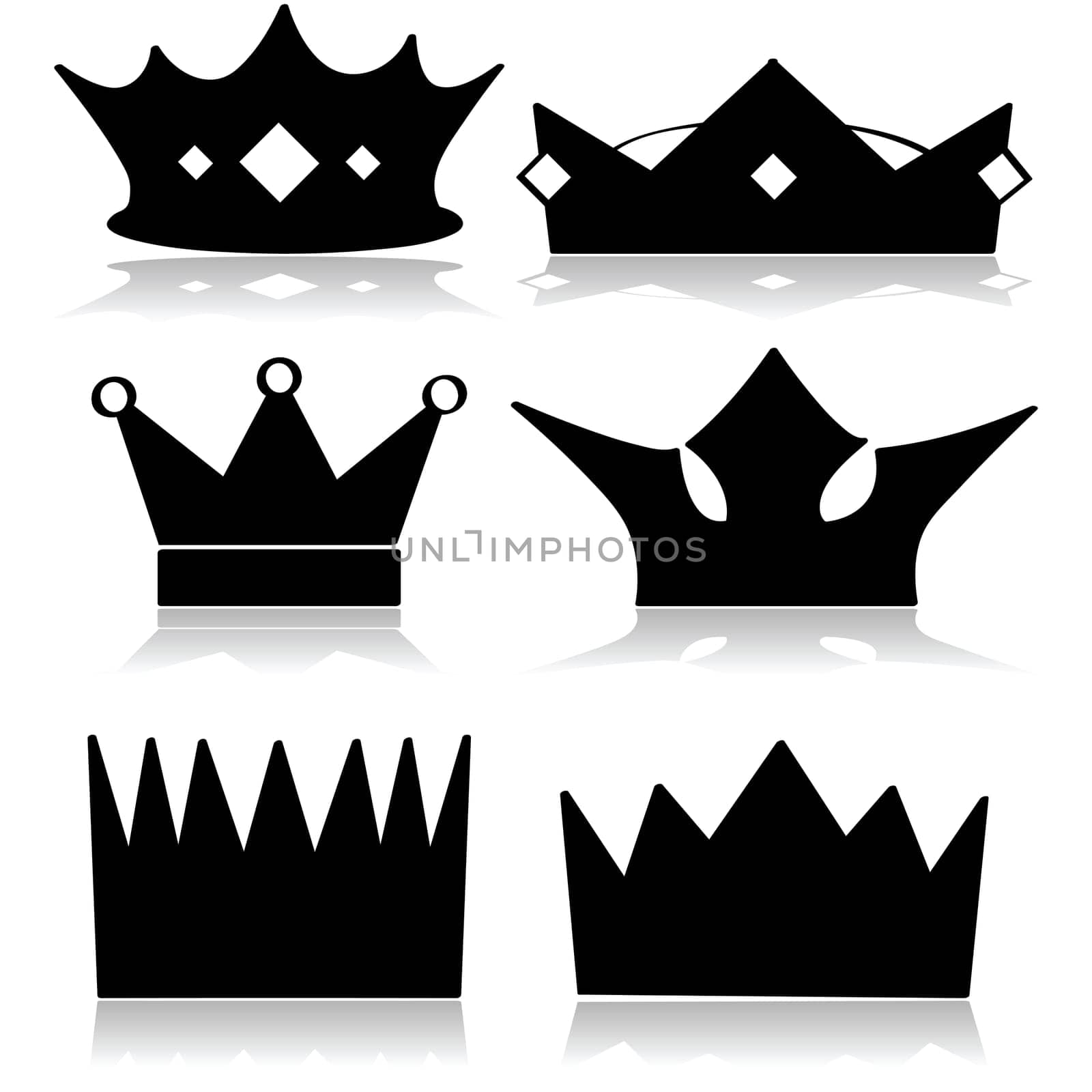 Icon set showing different types of royal crowns