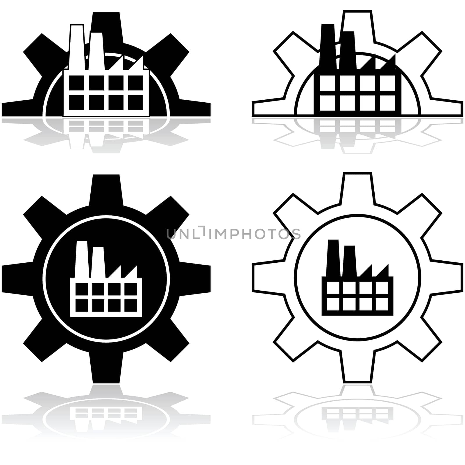 Concept illustration showing a factory combined with a gear wheel
