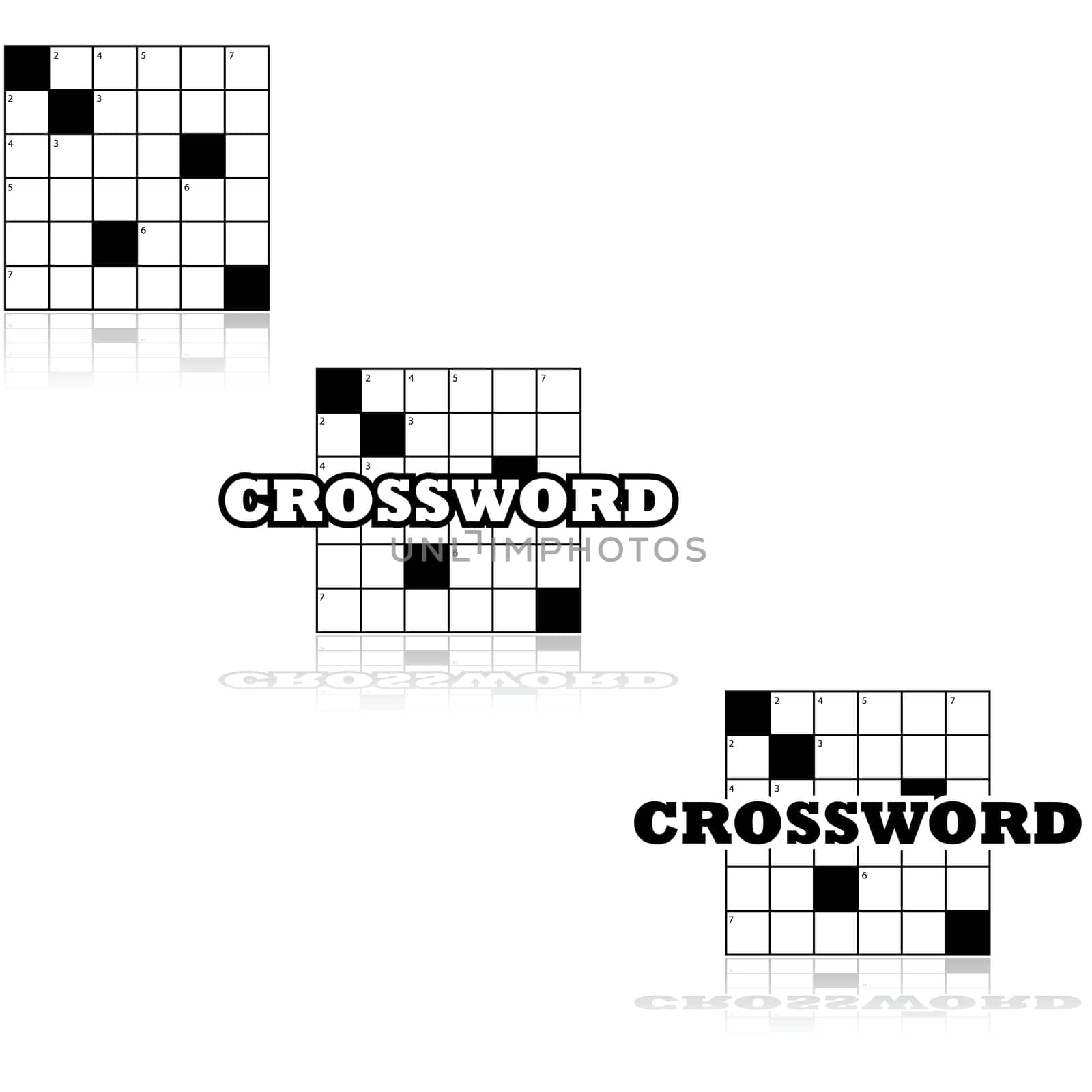 Icon set of a small section of a crossword puzzle