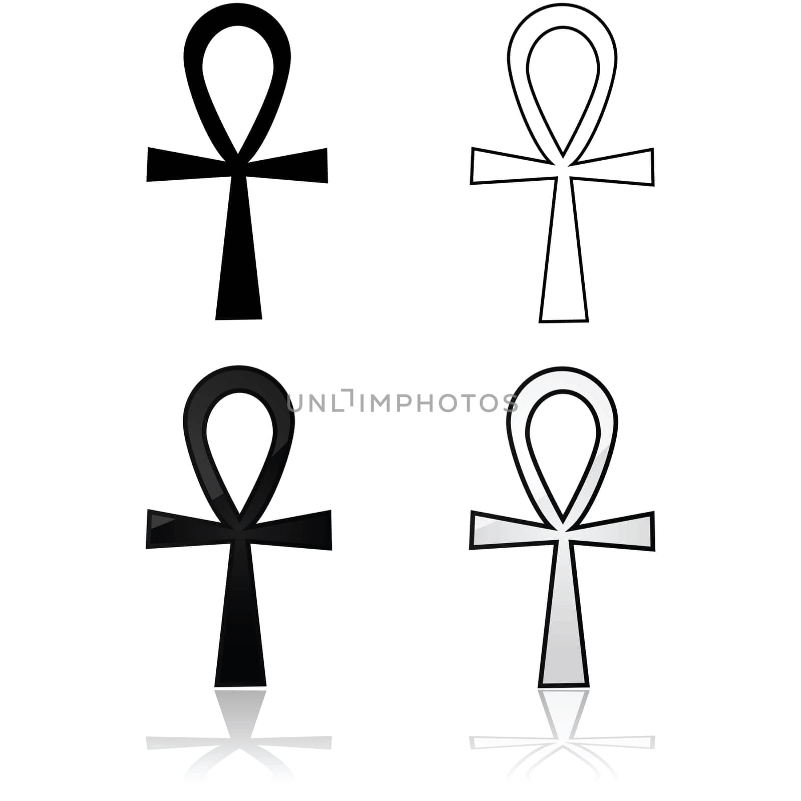 Icon set showing different representations of the ancient Egyptian symbol ankh