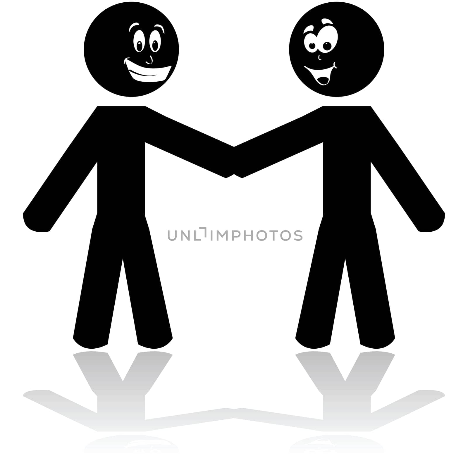 Cartoon illustration showing two stick figure characters shaking hands