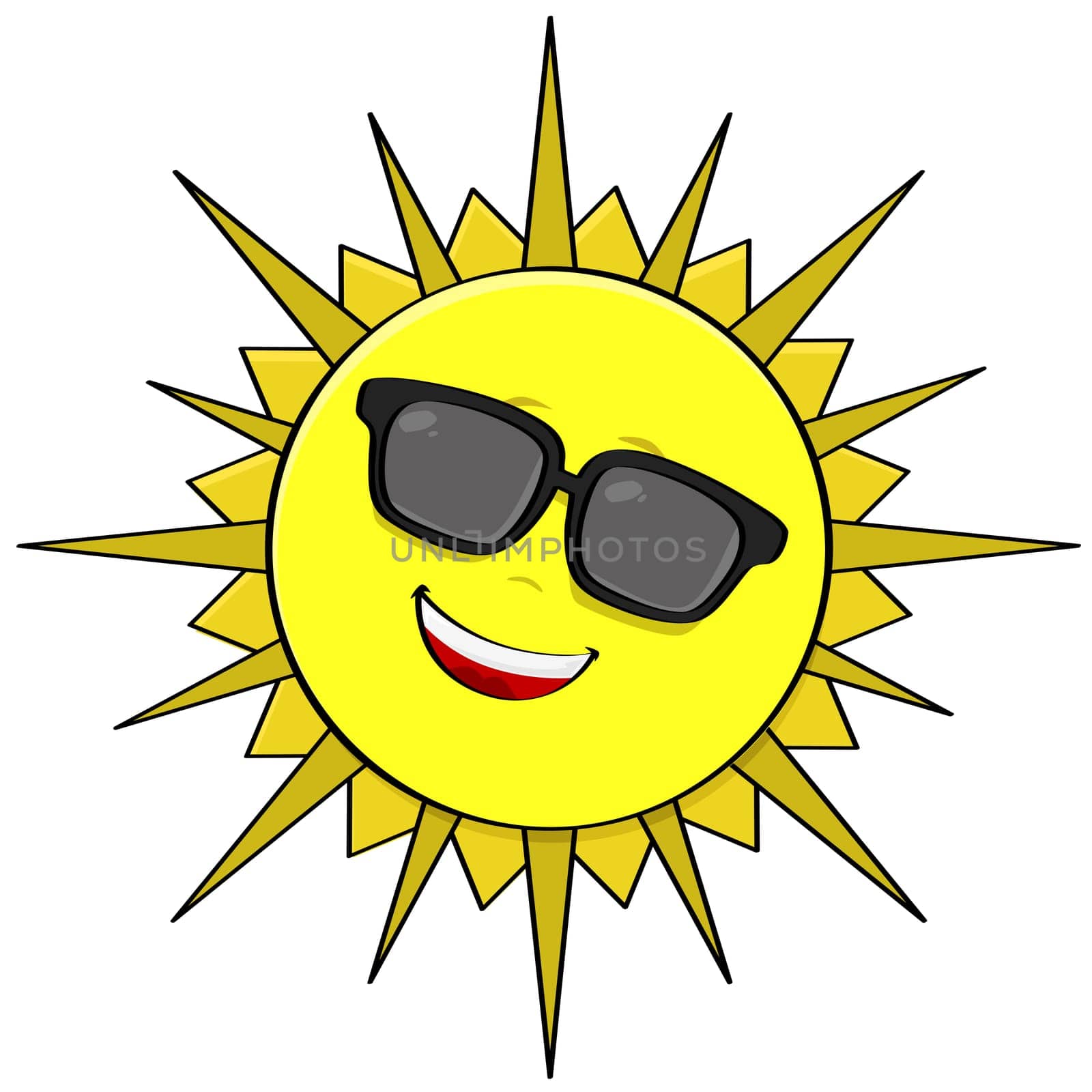 Cartoon illustration showing the sun wearing shades and smiling