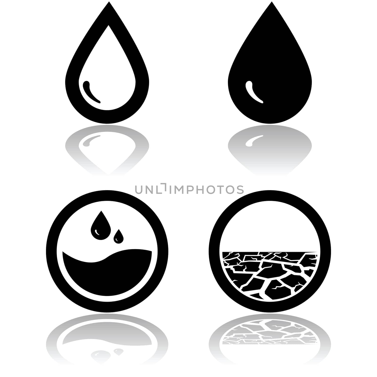 Icons showing water and also land affected by drought