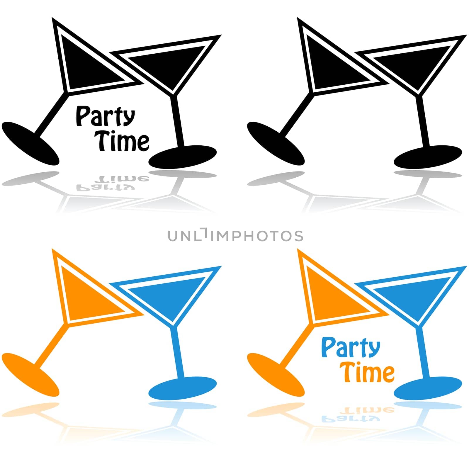 Concept illustration showing a couple of cocktail drinks combined with the words 'party time'