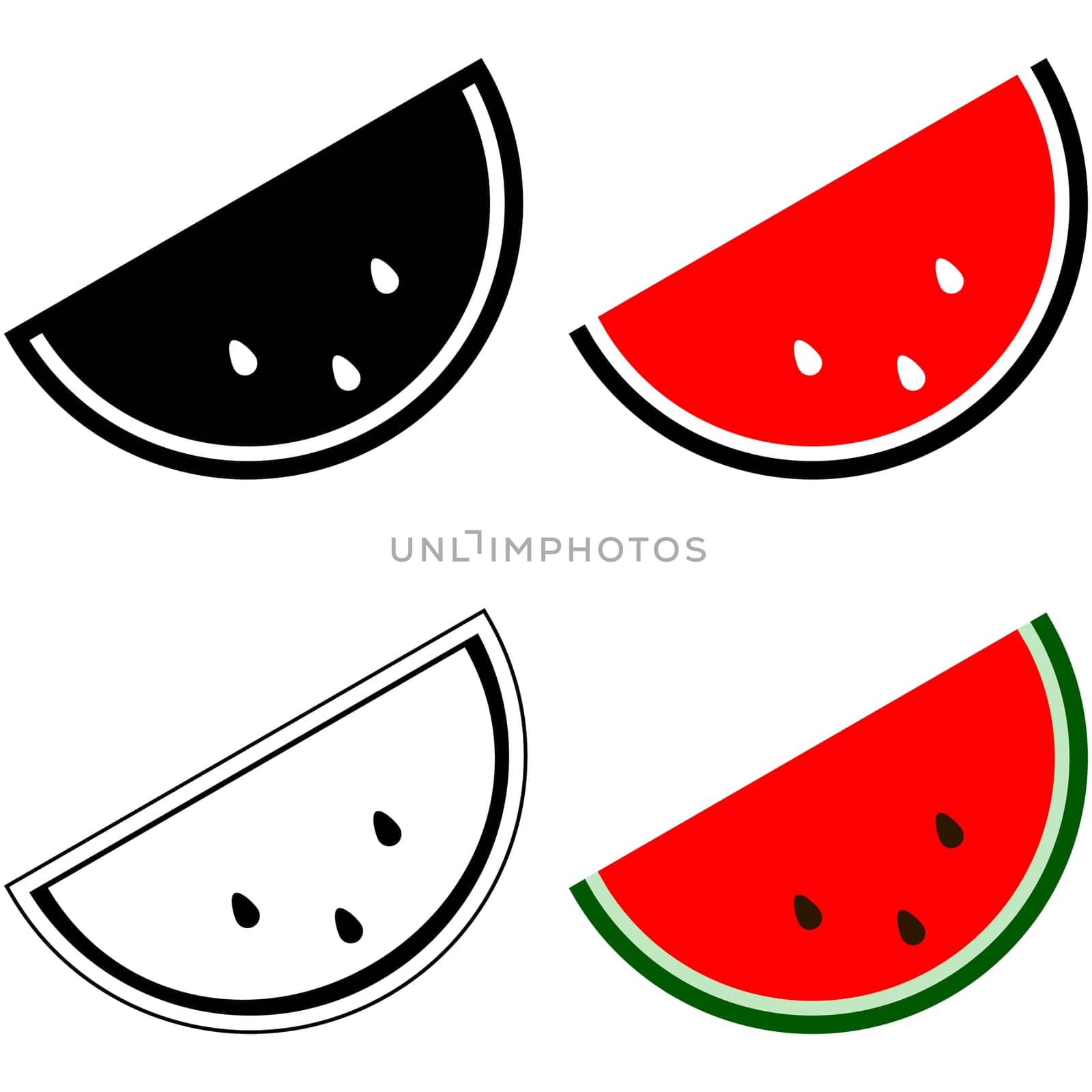 Icon set showing different representations of a slice of watermelon