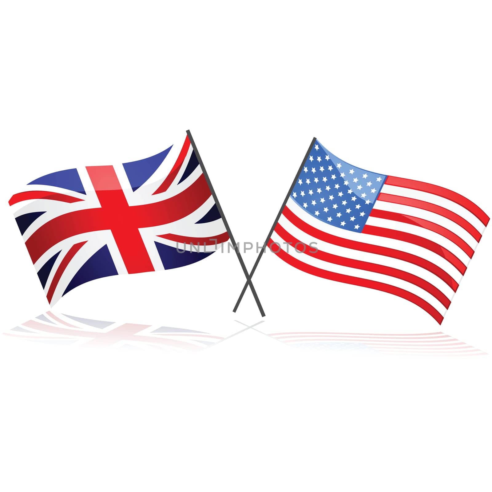 Illustration showing the Union Jack flag together with the United States flag