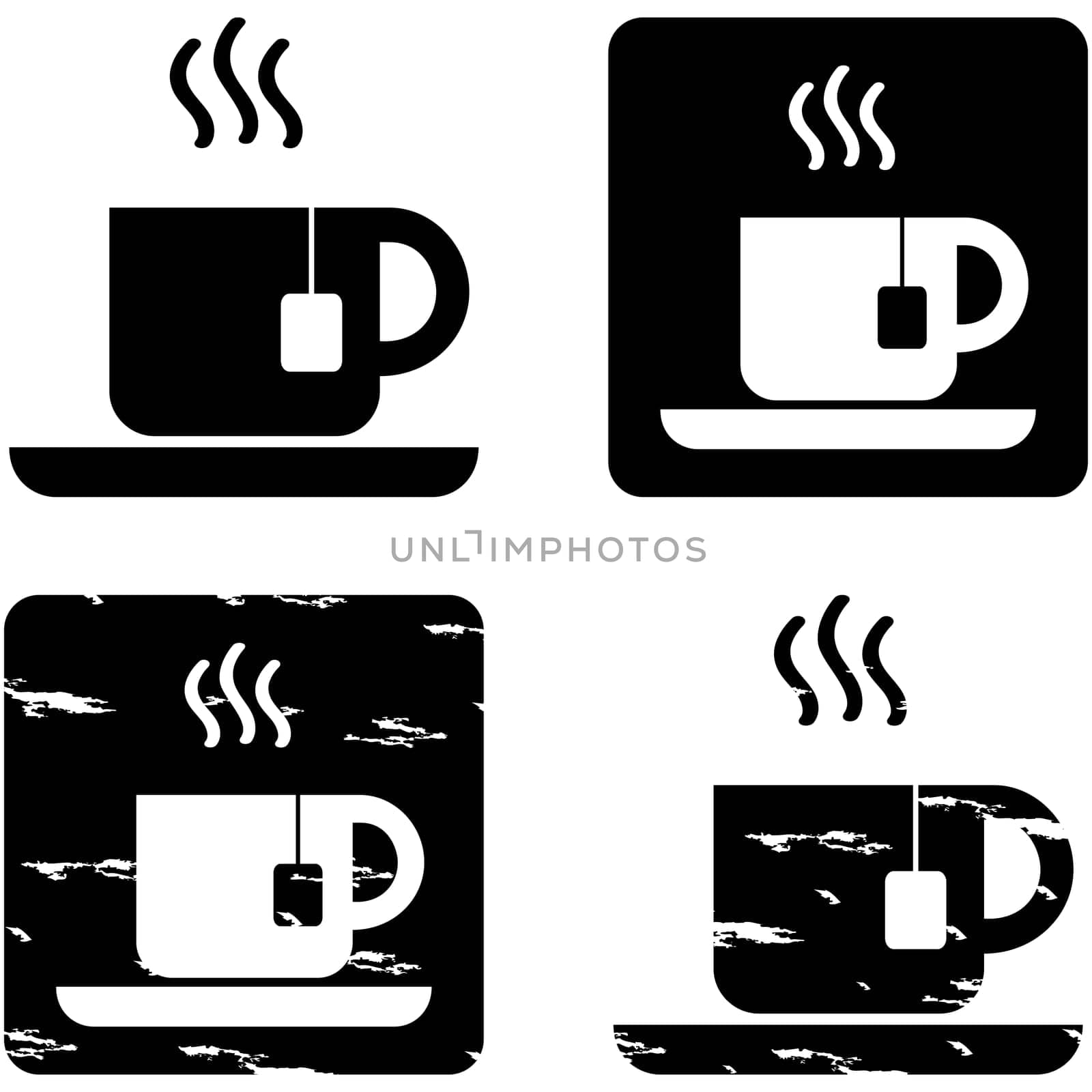 Icons showing a cup of tea represented in different graphic styles