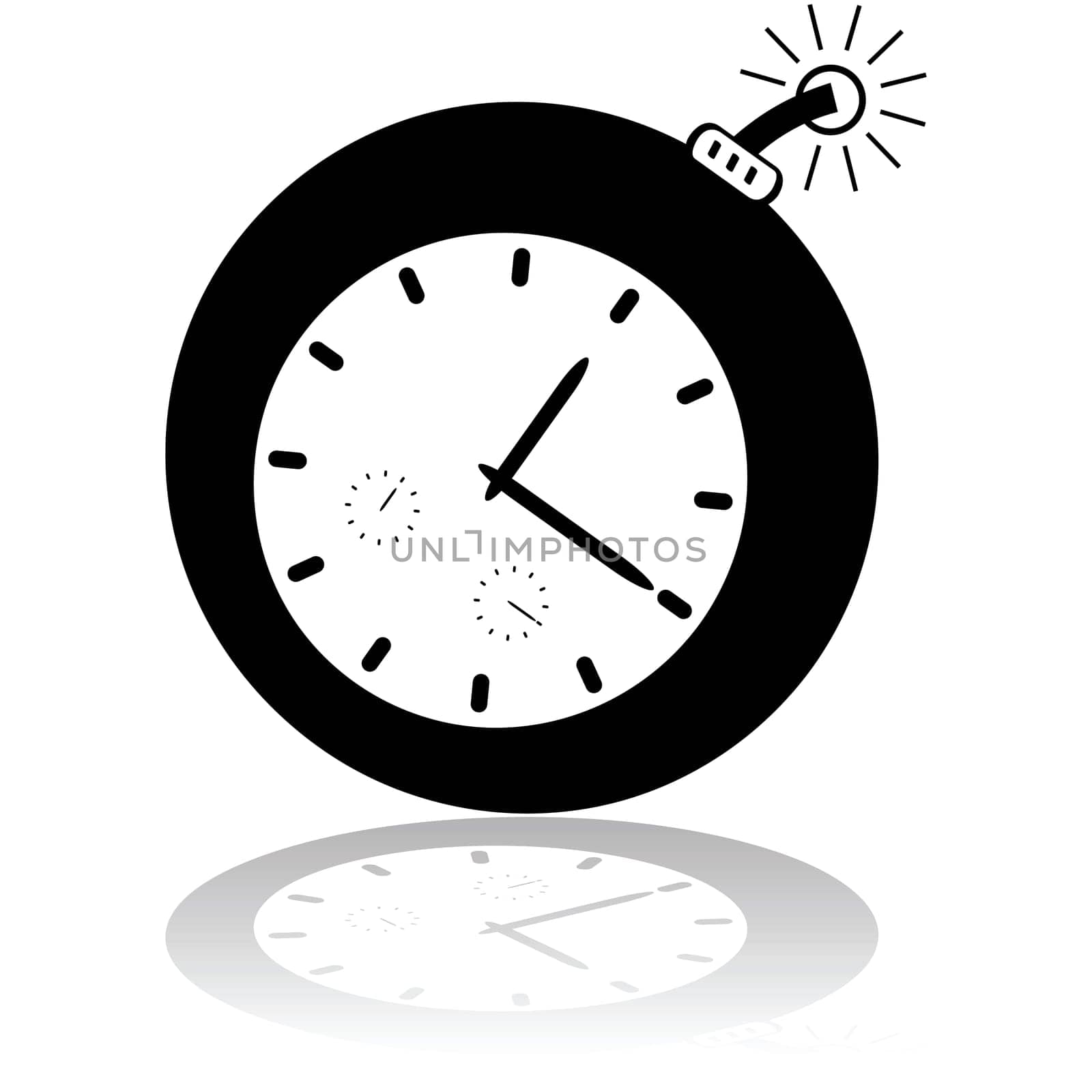 Cartoon illustration showing a bomb with a clock and a light fuse