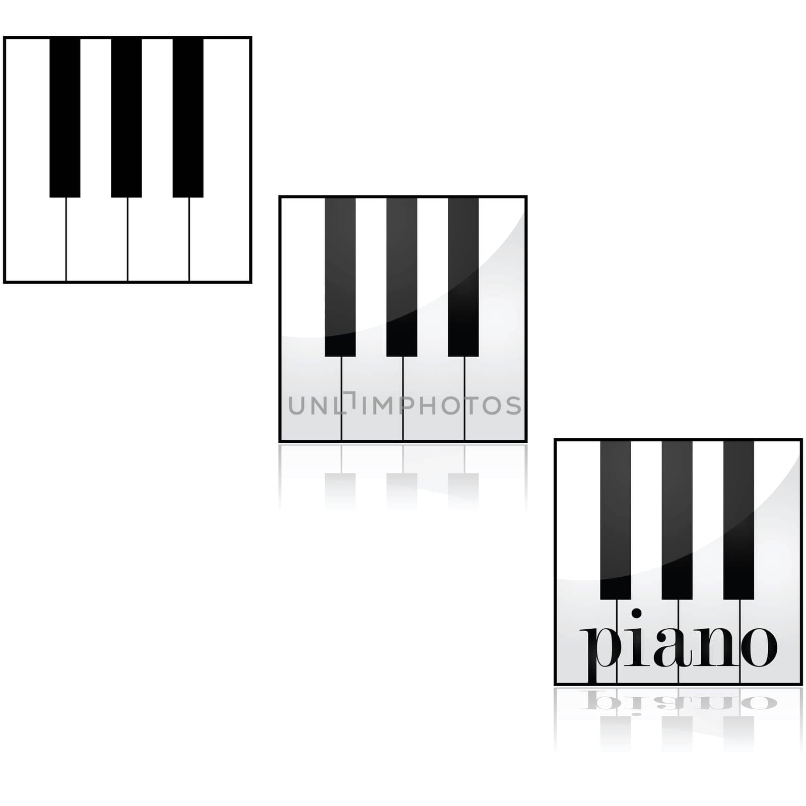 Icon set showing some piano keys using different styles