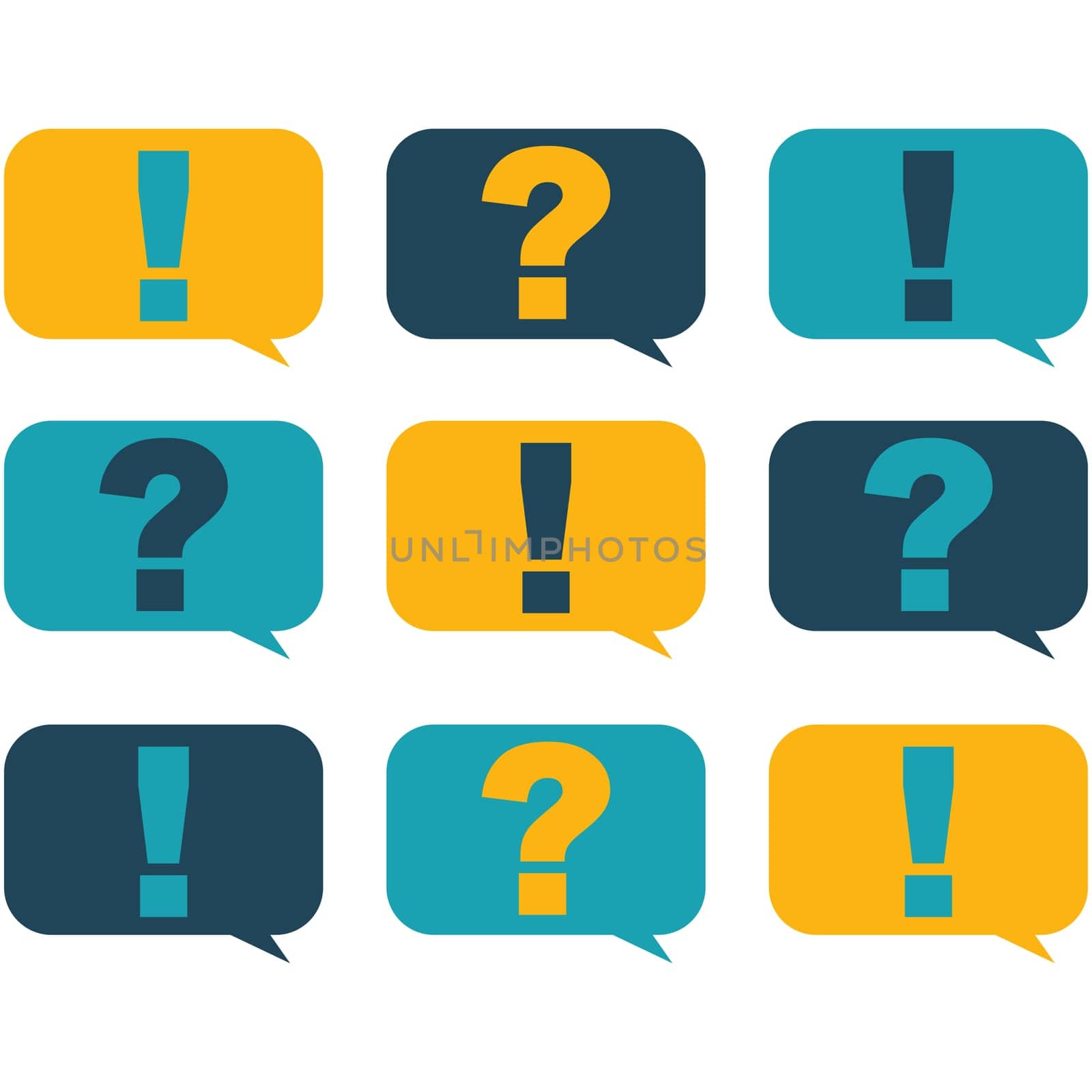 Flat style design speech bubbles with question and exclamation marks