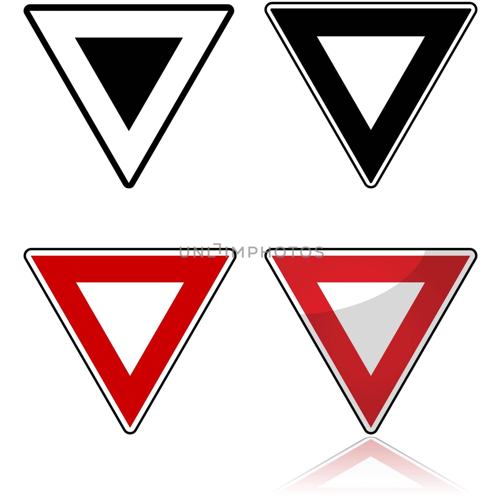 Icon set showing different styles applied to the yield traffic sign