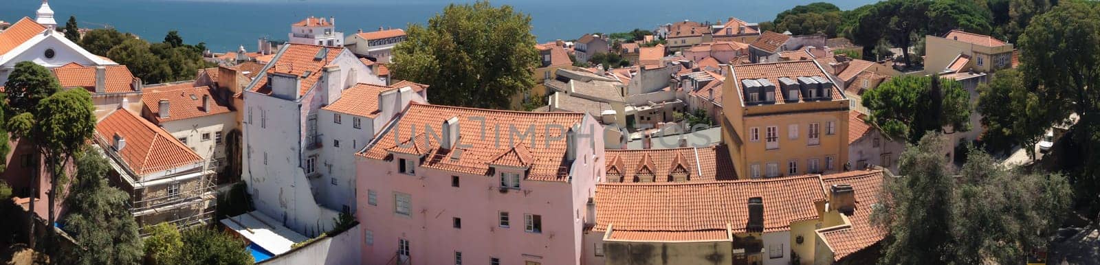Landscape with red tile roofs. urban panorama. aerial view in Lisbon city