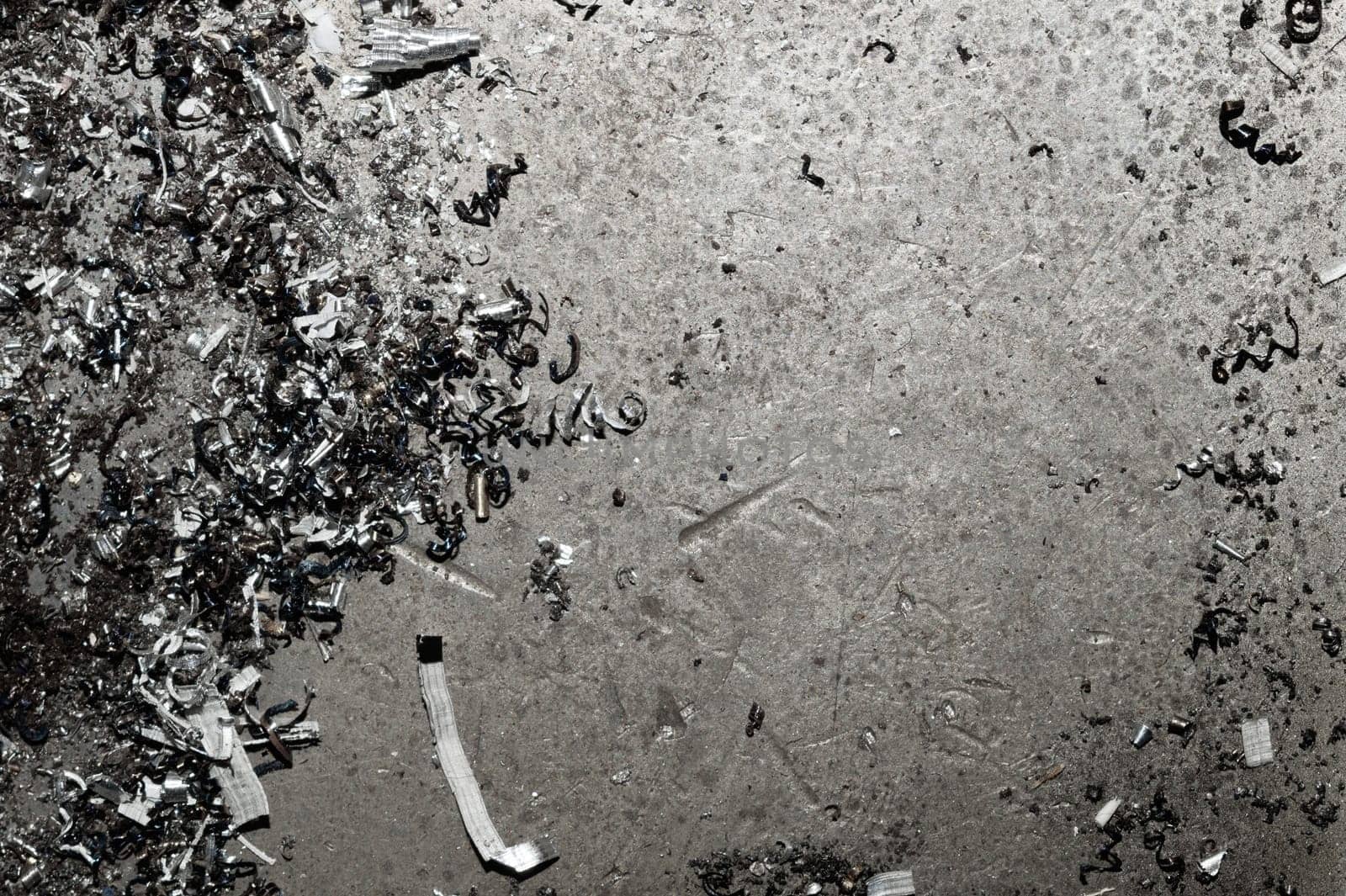Rusty steel texture with metal shavings. old iron plate. workbench background. steel wall. hard work concept with copy space