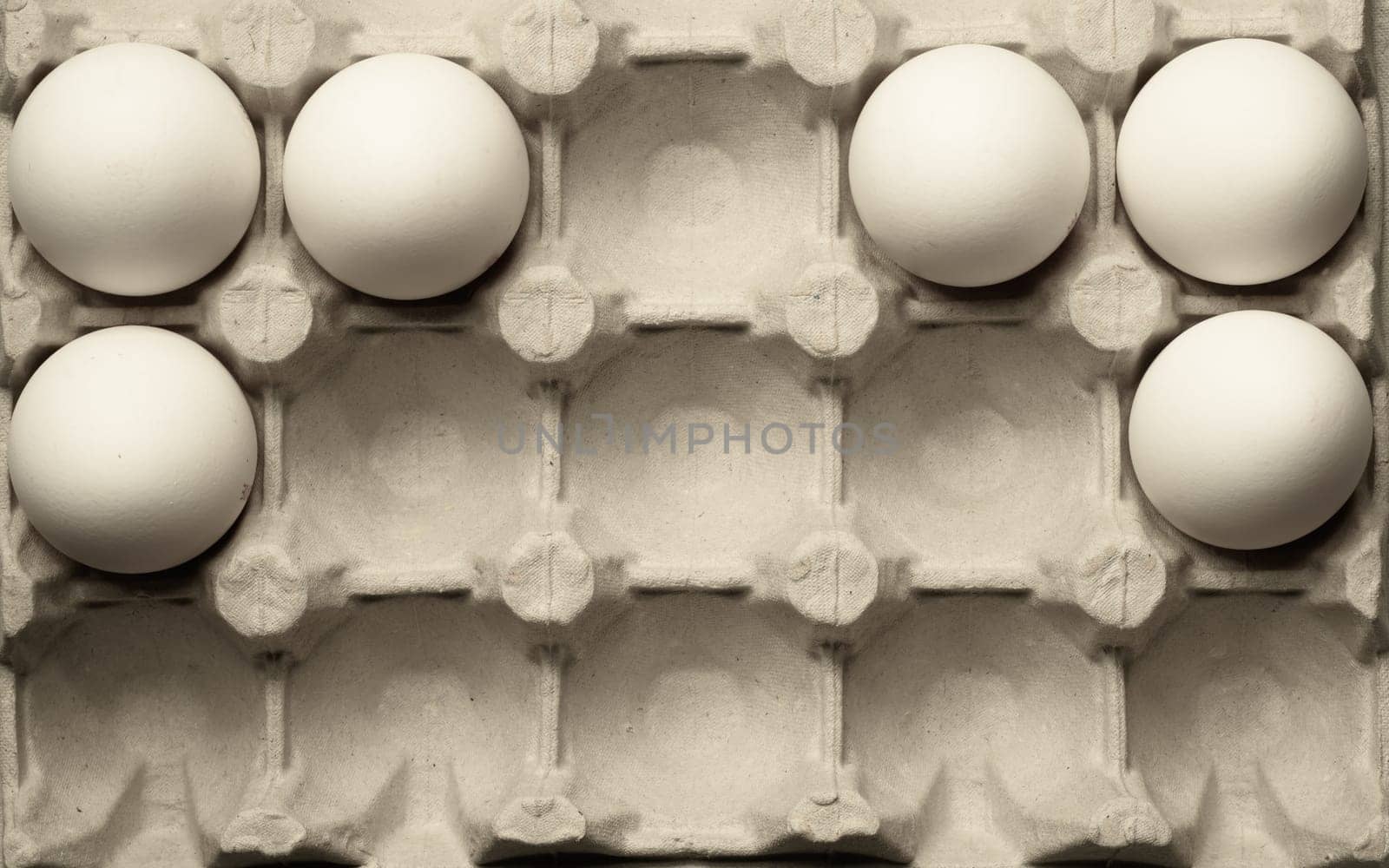 White eggs in carton box background. food ingredient. protein nutrition. healthy breakfast. poultry egg