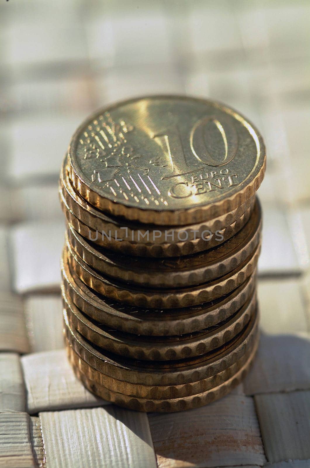euro coins on a wicker mat