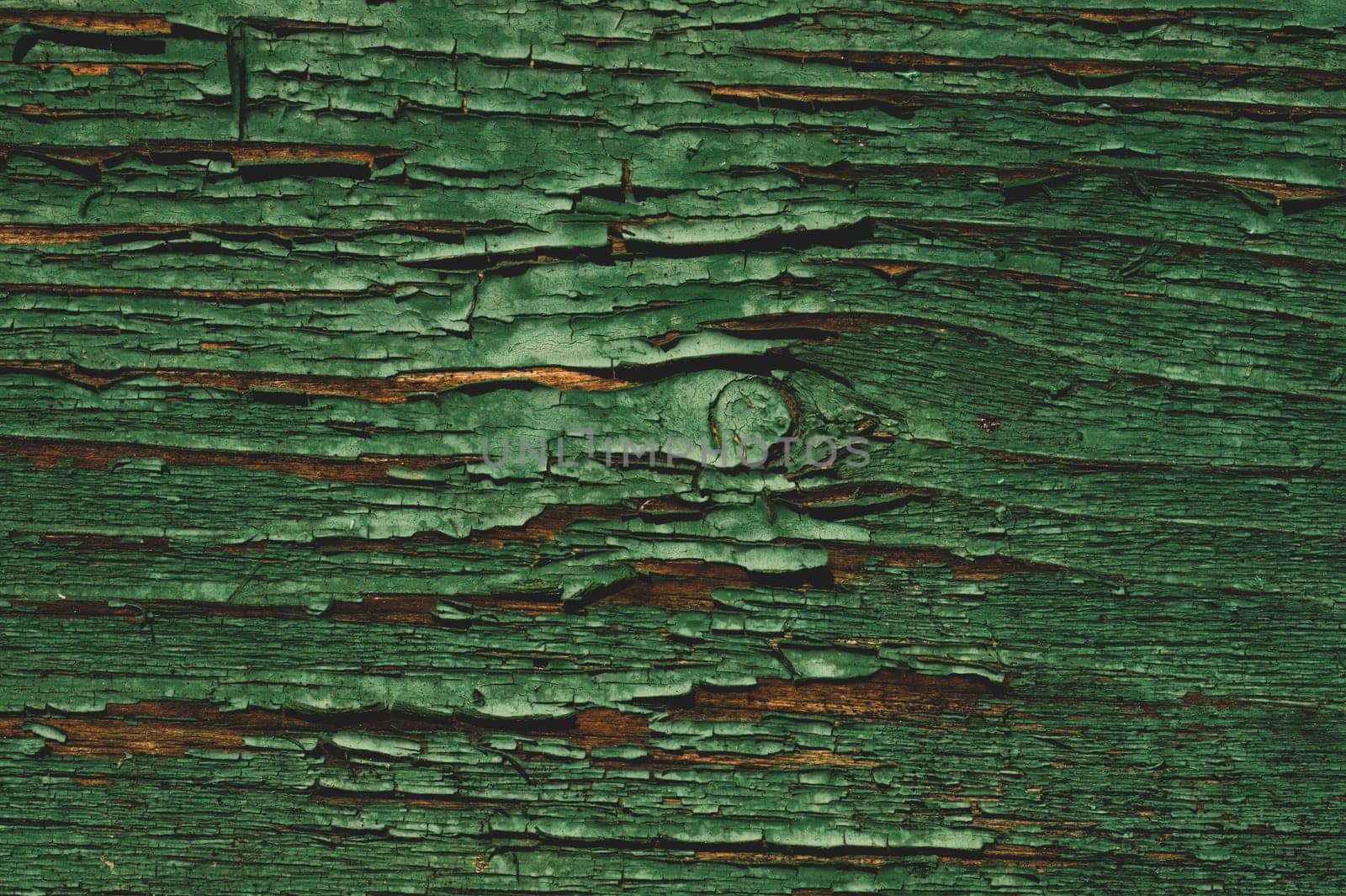 Abstract wood texture with peeling paint. green wooden backdrop. shabby painted wood background