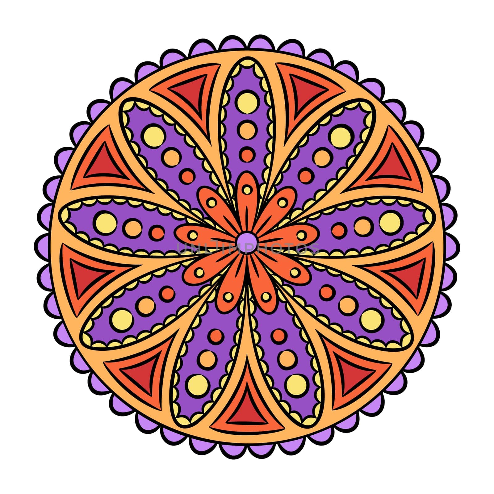 Doodle flower. Hand drawn graphic element. Boho and ethnic style mandala. Decorative art for birthday cards, wedding and baby shower invitations, scrapbooking etc. Vector illustration.