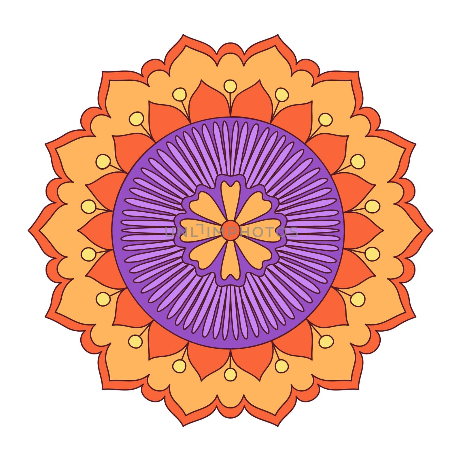 Doodle flower. Hand drawn graphic element. Boho and ethnic style mandala. Decorative art for birthday cards, wedding and baby shower invitations, scrapbooking etc. Vector illustration.
