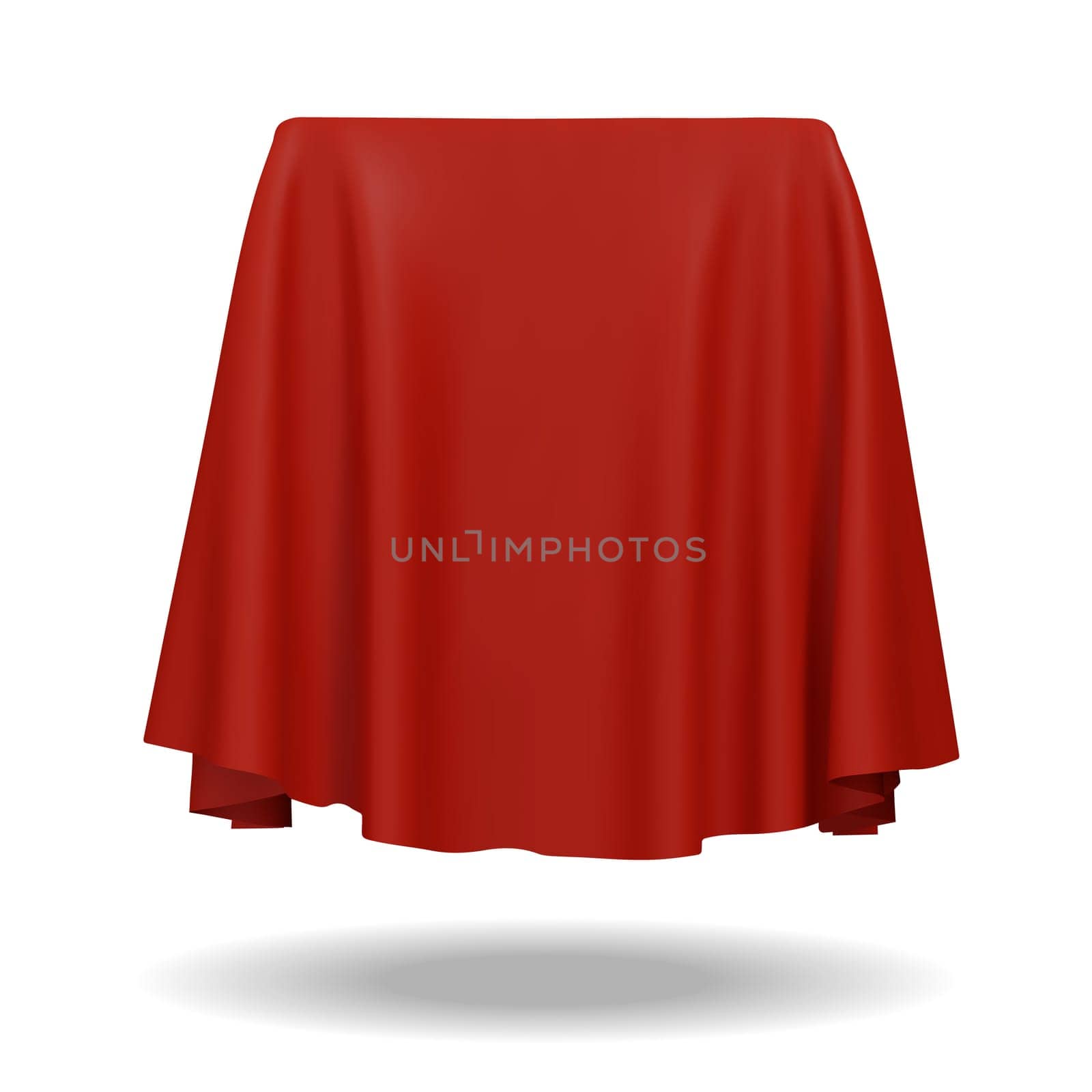 Red fabric covering a cube or rectangular shape, isolated on white background. Can be used as a stand for product display, draped table. Vector illustraion