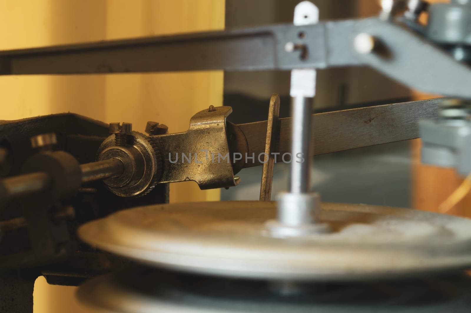 Detail of retro hygrometer close up. vintage weather station mechanism. measurement of humidity