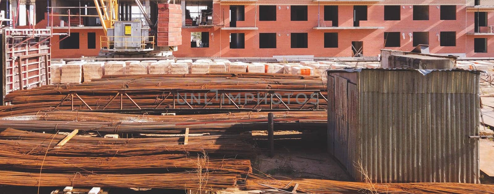 Metal rebar. steel reinforcement on the construction site. industrial works