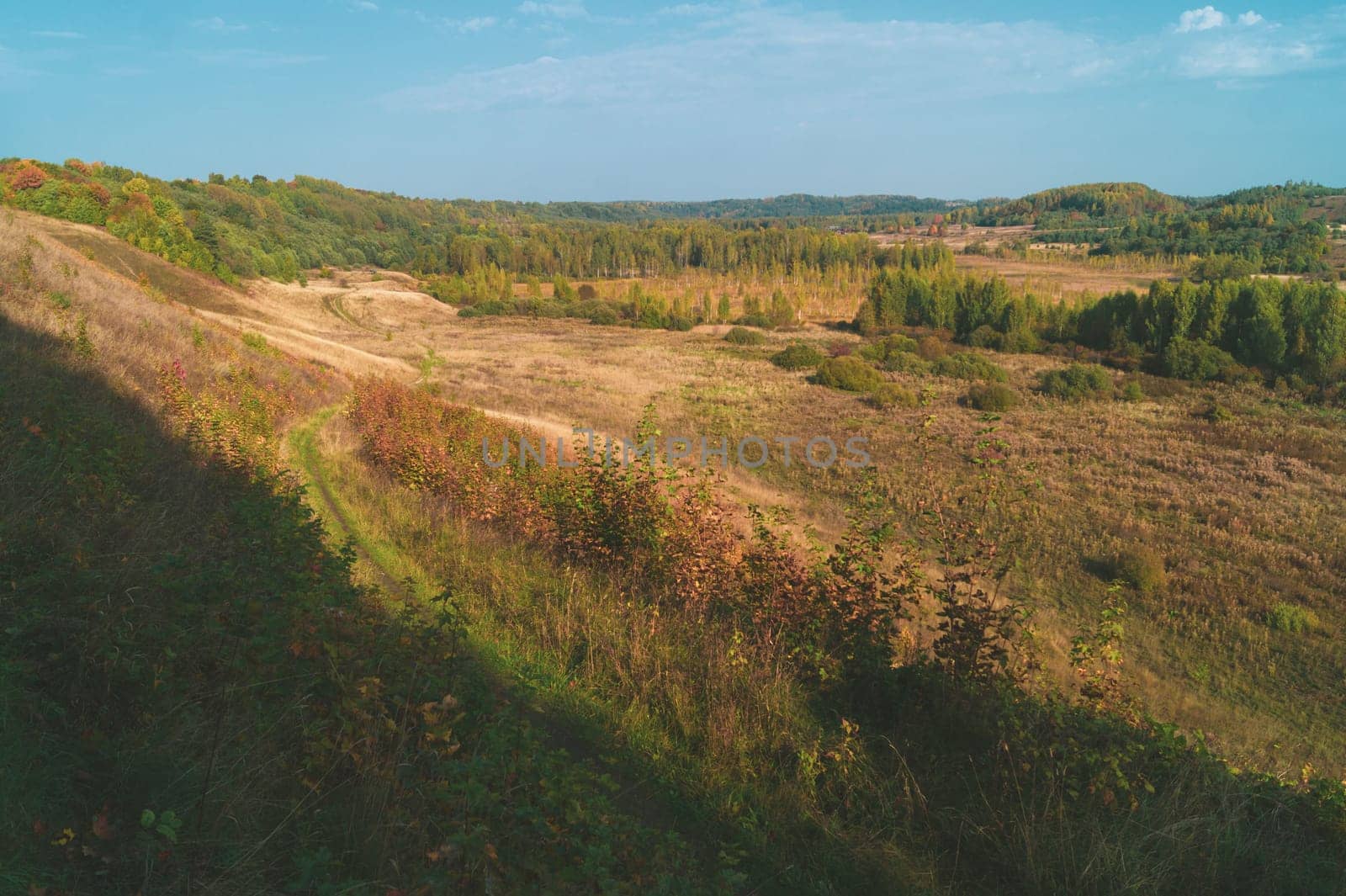 Countryside valley aerial view. autumn landscape