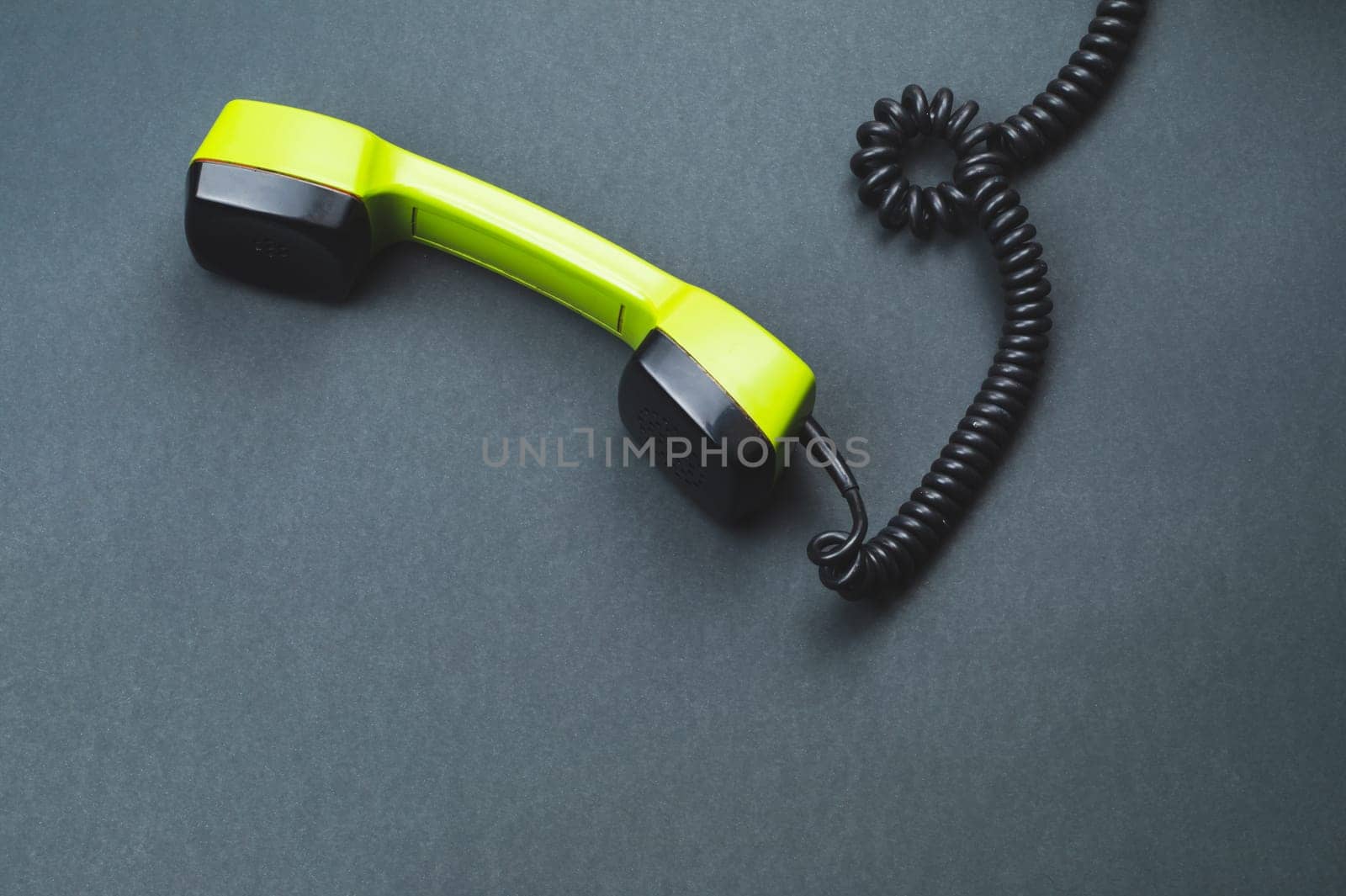 Telephone handset. phone receiver isolated on color background. old communication technology. copy space