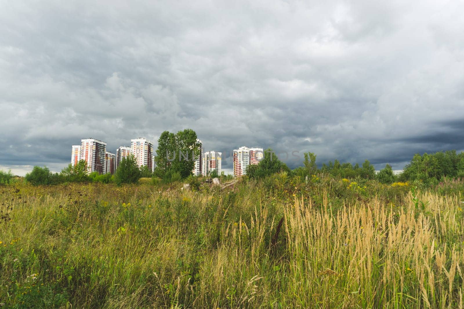 Horizon line with buildings. nature landscape with city into a distance