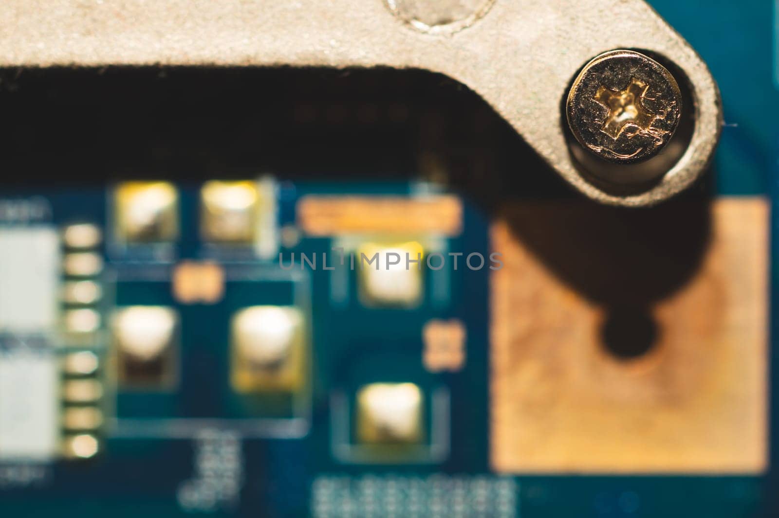 Macro detail of circuit board. computer motherboard close up. micro elements of computer. Intelligent technology abstract background