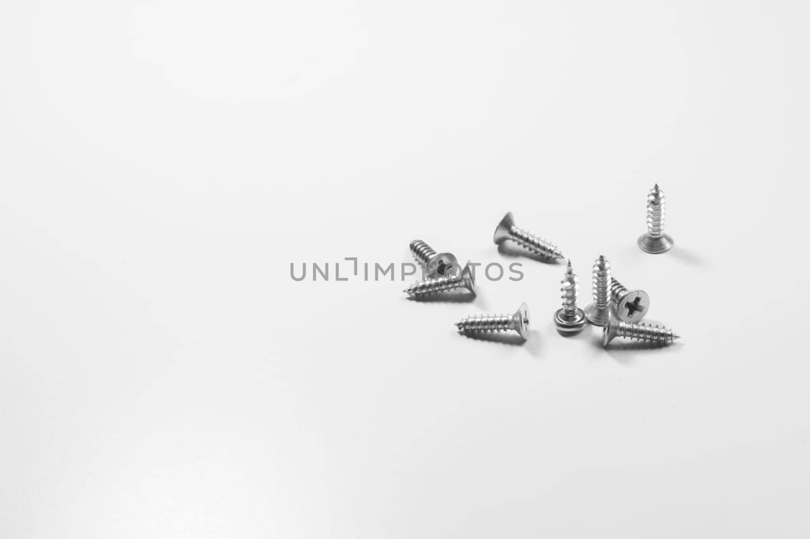 Steel screw on a white background. working tools