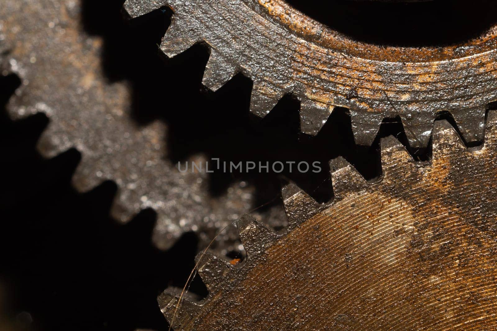 Gears of industrial machine. detail of mechanism. old cogwheels. mechanical parts of machinery