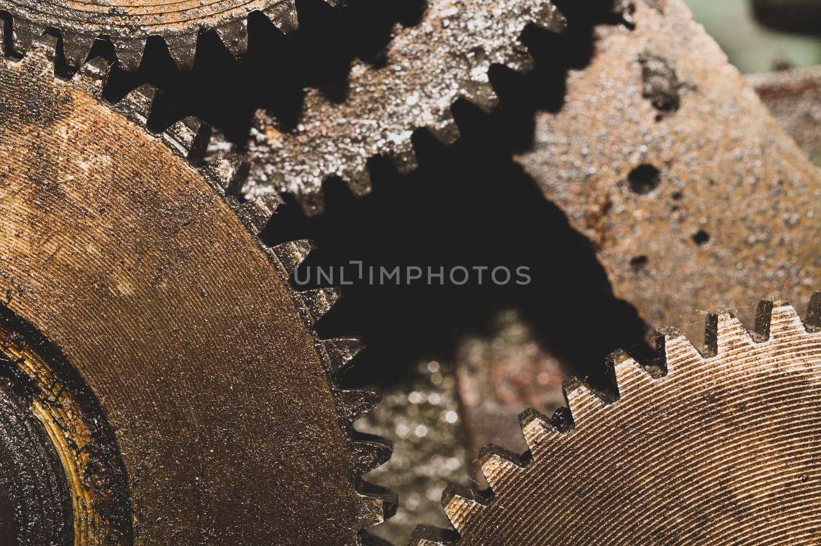 Gears of industrial machine. detail of mechanism. old cogwheels. mechanical parts of machinery