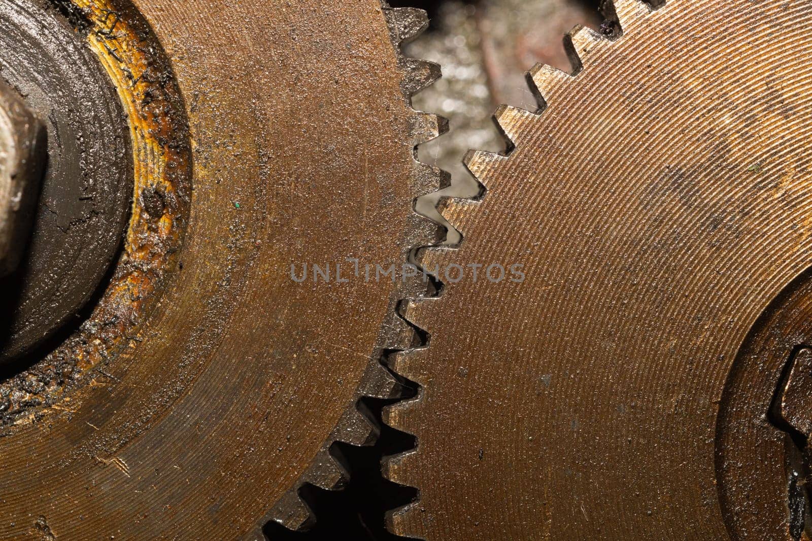 Gears of industrial machine. detail of mechanism. old cogwheels. mechanical parts of machinery