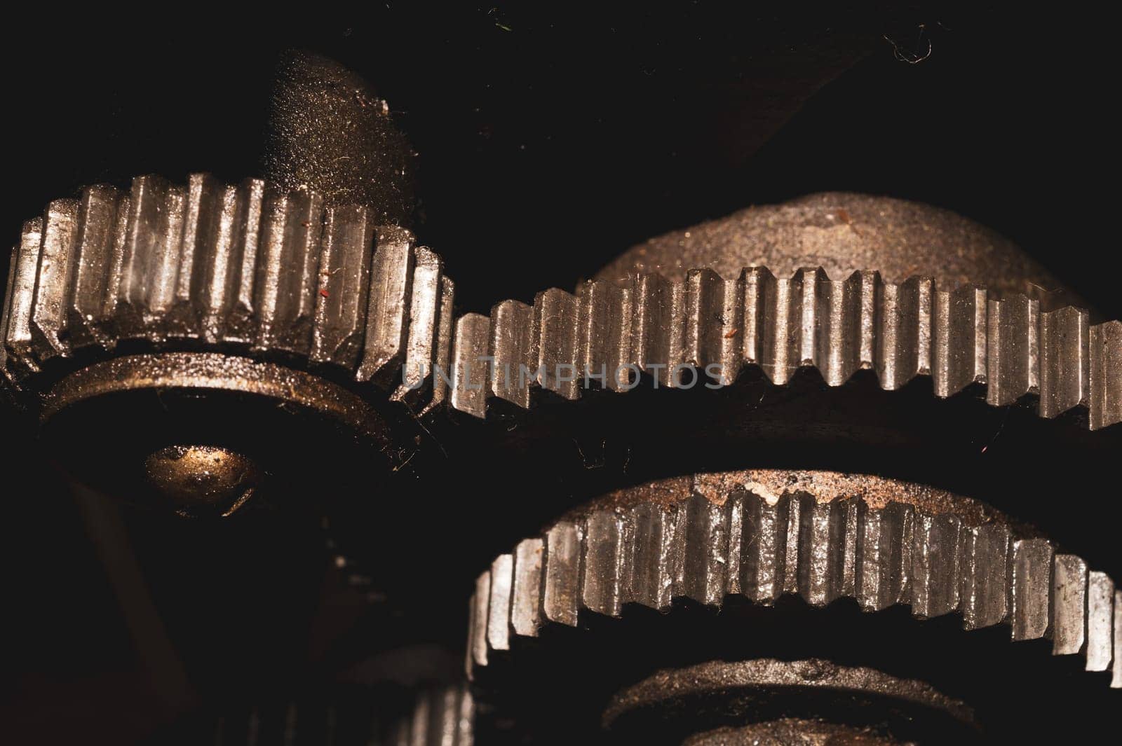 Gears of industrial machine. detail of mechanism. old cogwheels. mechanical parts of machinery