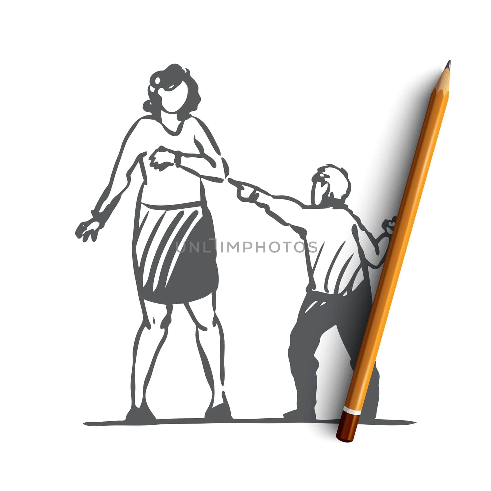Son, mother, child, parent, angry, scold concept. Hand drawn mom quarrels with her son concept sketch. Isolated vector illustration.