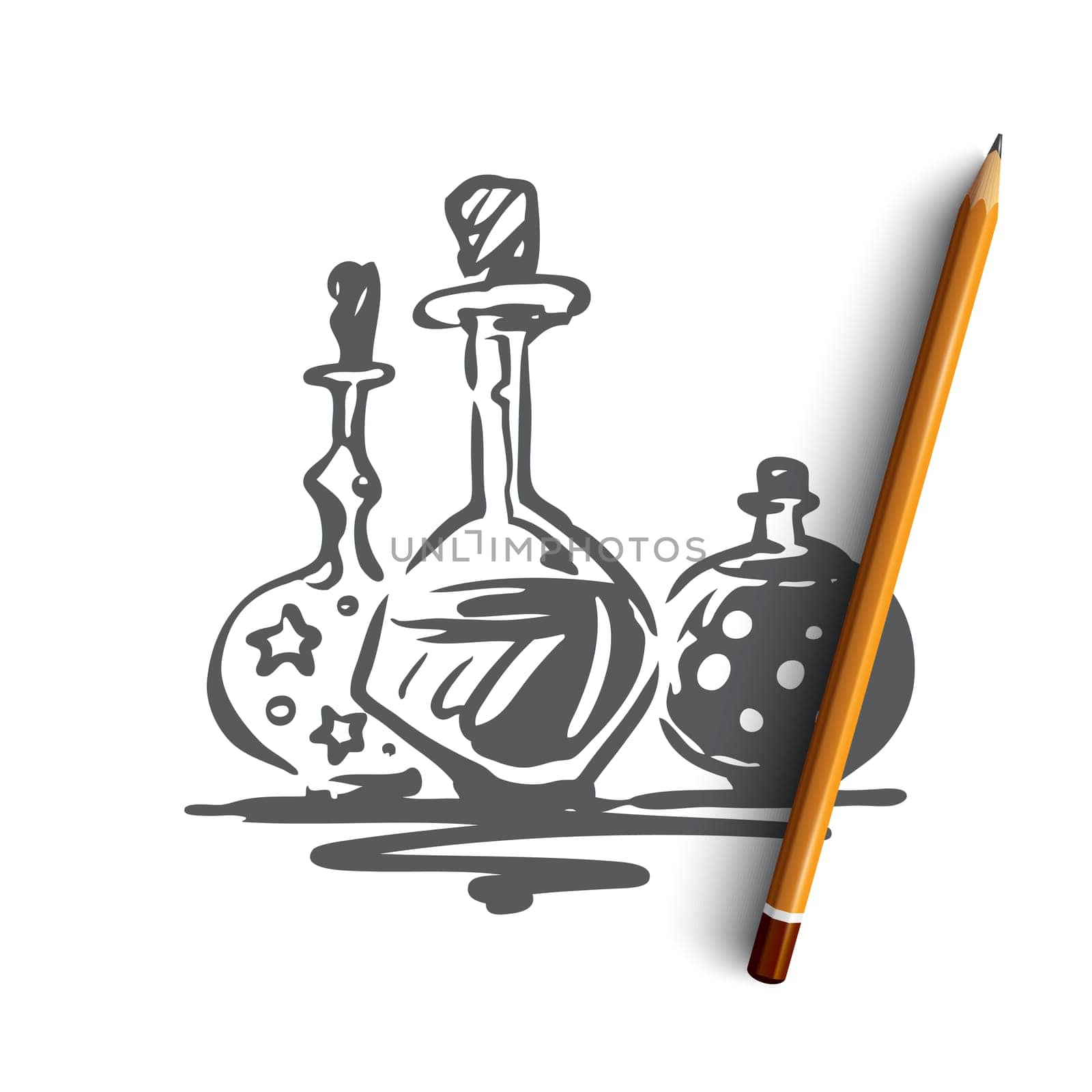 Poison, Halloween, glass, potion, holiday concept. Hand drawn glasses with magic potion concept sketch. Isolated vector illustration.