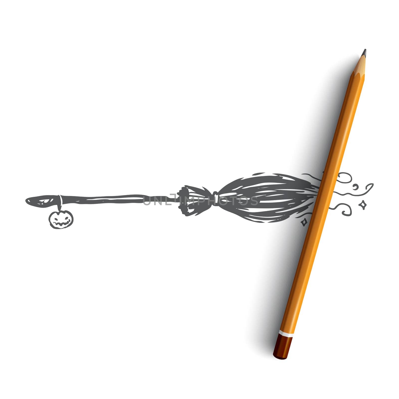 Broom, Halloween, witch, autumn, holiday concept. Hand drawn flying broom of witch concept sketch. Isolated vector illustration.