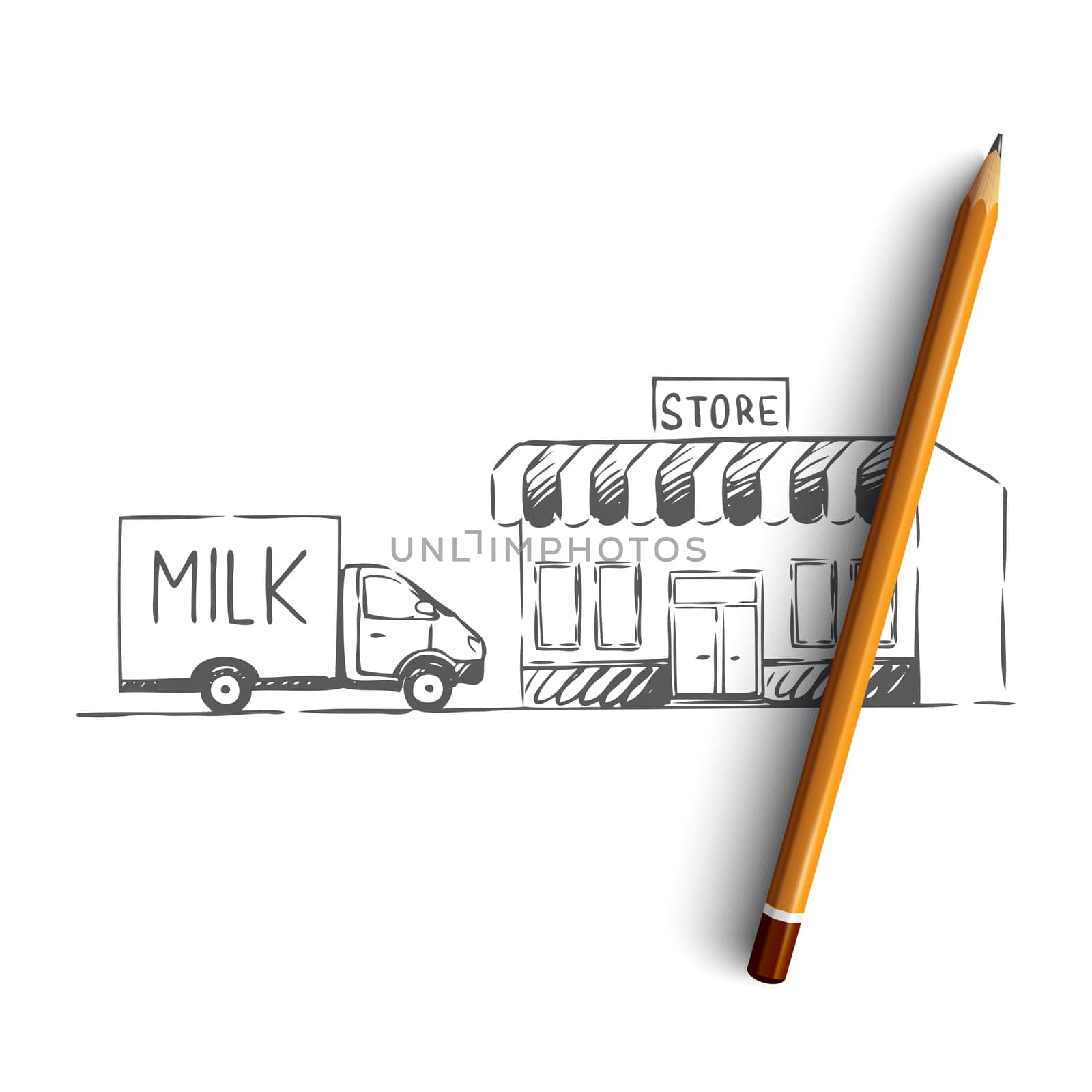 Milk, delivery, fresh, bottle, shop concept. Hand drawn fresh milk delivery concept sketch. Isolated vector illustration.