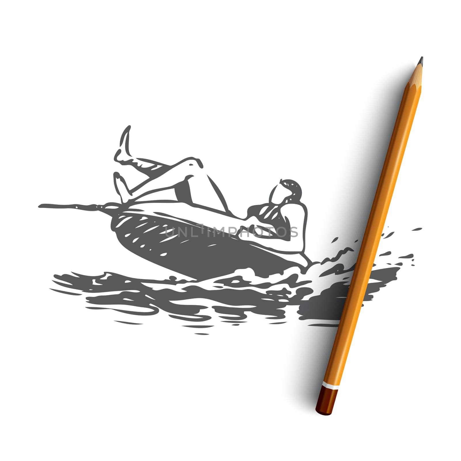Water, sea, summer, attraction, banana concept. Hand drawn summer entertainment in the sea concept sketch. Isolated vector illustration.