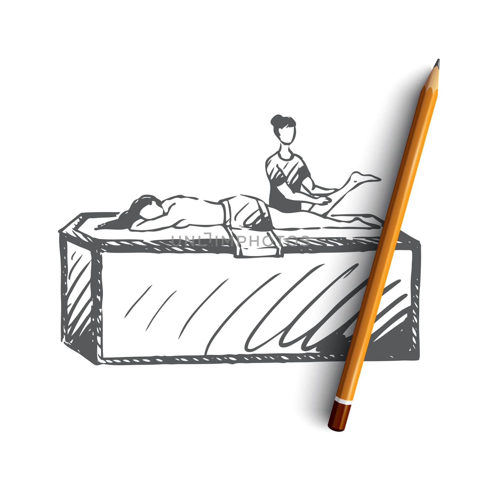 Turkish, bath, relaxation, spa, leisure concept. Hand drawn woman relaxing in Turkish bath. Massage in sauna concept sketch. Isolated vector illustration.
